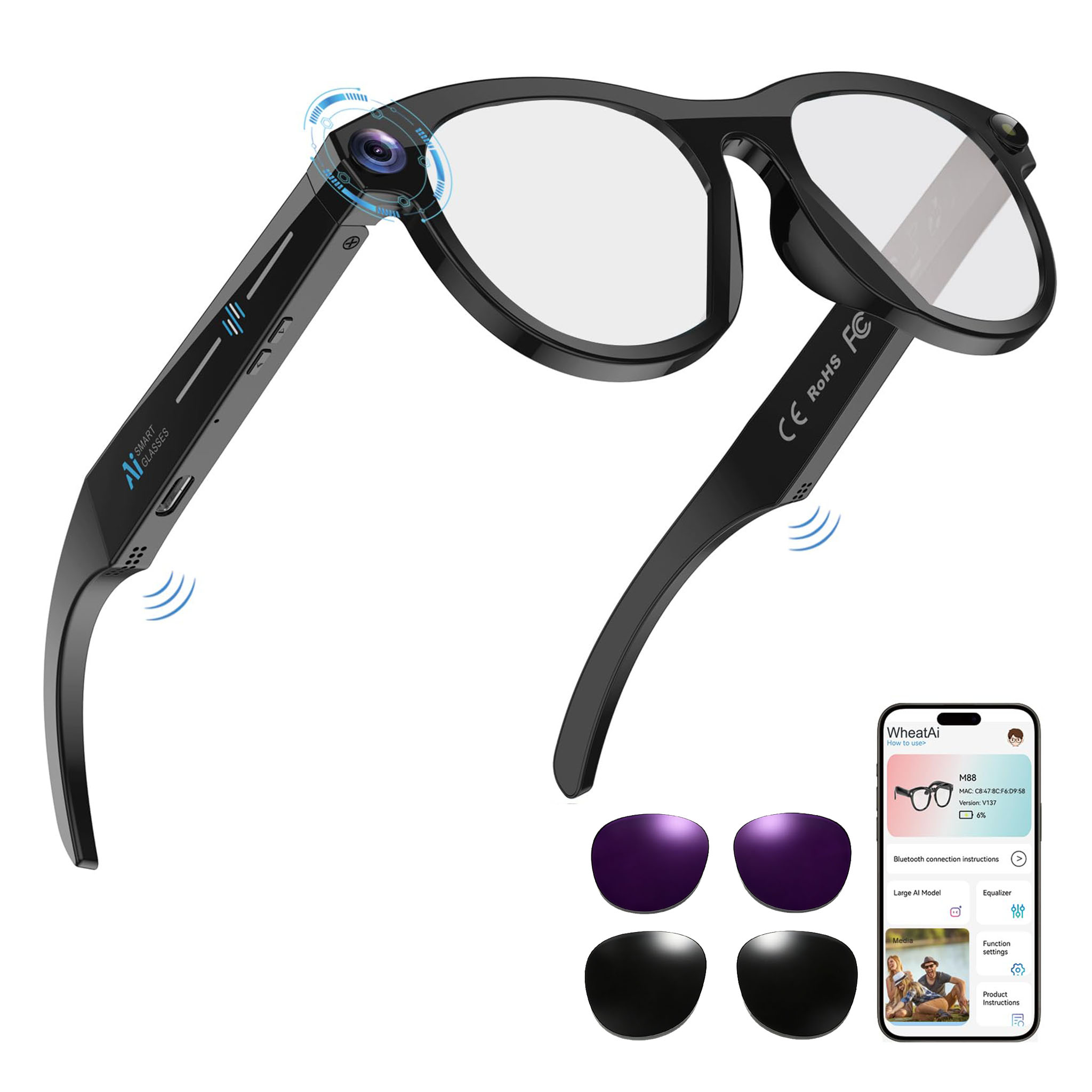Audio Music To Video Ai - Black Smart Ai Glasses for Men,