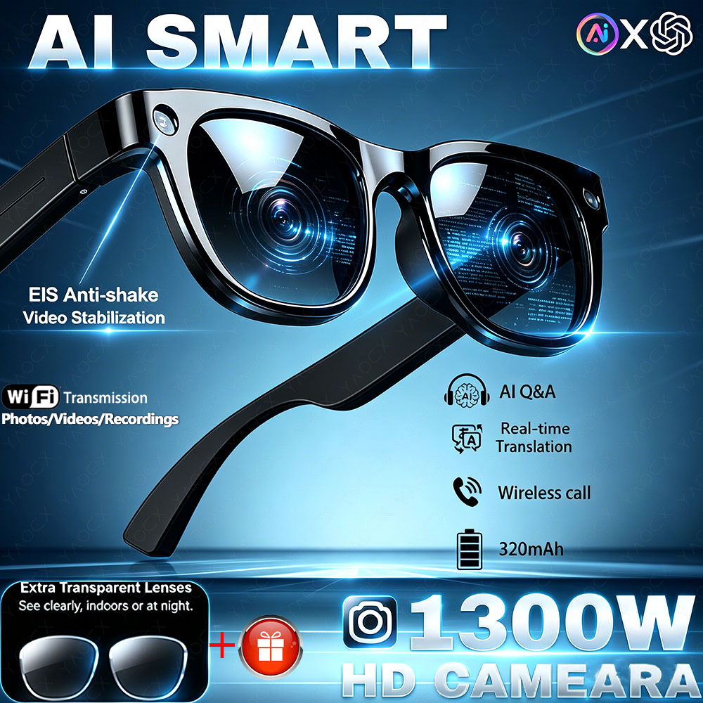 1300W HD Camera Smart AI Glass - Audio Music To Video Ai ulasan dan harga